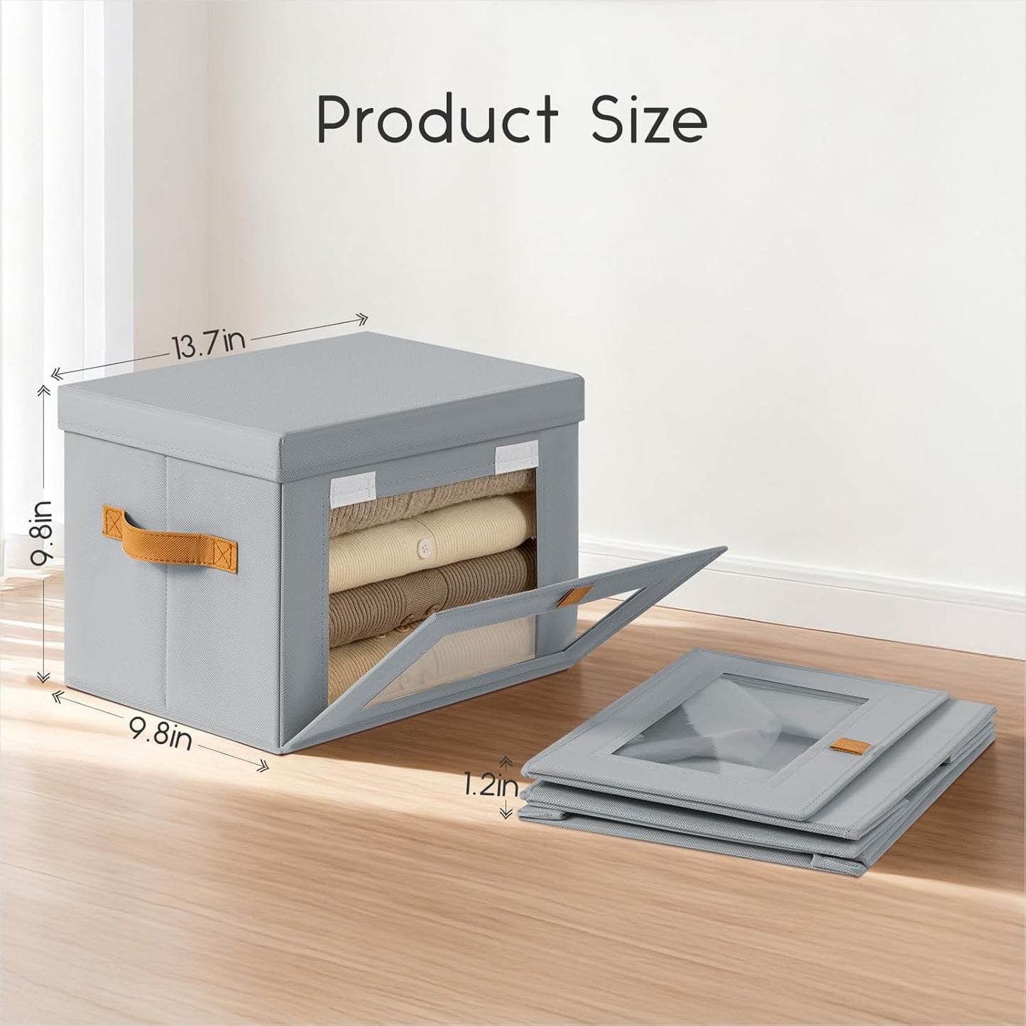 Small Fabric Storage bins - Collapsible Storage Bins with Open Window, 2 Pack Closet Baskets for Shelves, Stackable Decorative Boxes for Home, Dorm, Grey, 13.7"x 9.8" x 9.8"