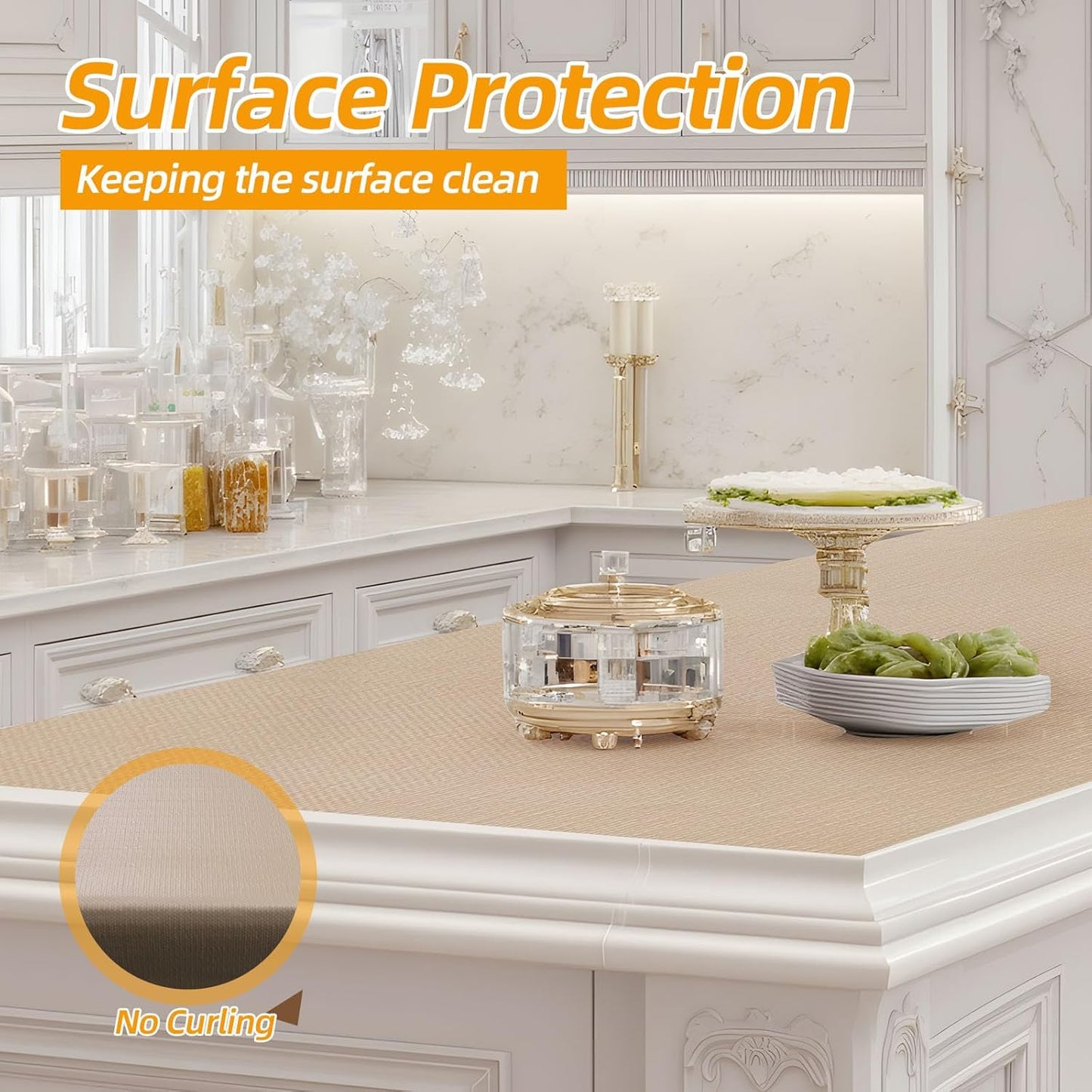 Shelf and Drawer Liner for Kitchen Cabinets Non-Adhesive, Strong Grip Non-Slip Thickened Cabinet Liners for Shelves, Waterproof Mats for Dresser Cupboard, Khaki, 23 in x 10 Feet