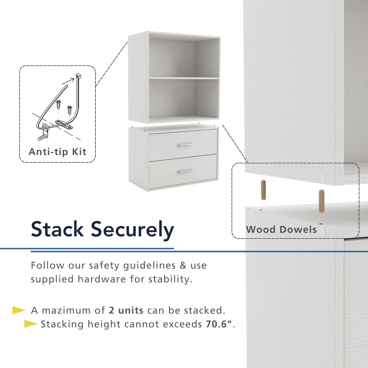 Homes: Inside + Out Apexa 2-Drawer Wooden Stackable Storage Drawers, Small Food Pantry Cabinet, Cajonera De Madera, Underbed Drawer Dorm Teen Room Decor & Bedroom, Home Office, Kitchen, White