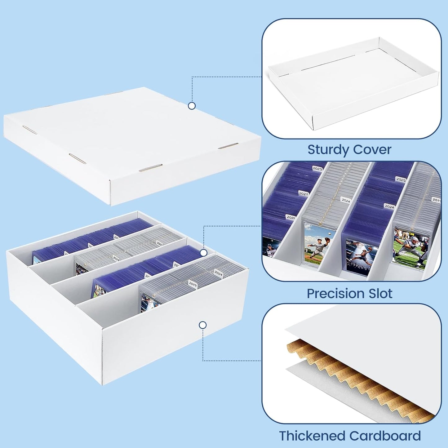 Trading Card Storage Box, 4 Pack Sports Cards Storage Boxes with 20 Dividers, Top Loader Storage Case for TCG/MTG, Game Cards