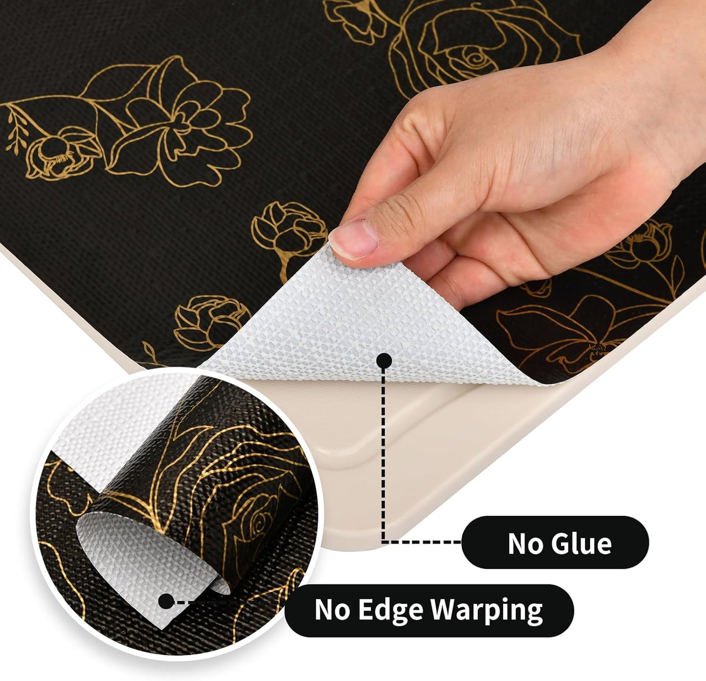 Shelf Liners for Kitchen Cabinets 17.5in x 30FT Non Adhesive Drawer Liner Black Floral Thickened Shelf Liner Paper Strong Non-Slip Easy to Clean for Tool Box Refrigerator with Knife and Tape Measure
