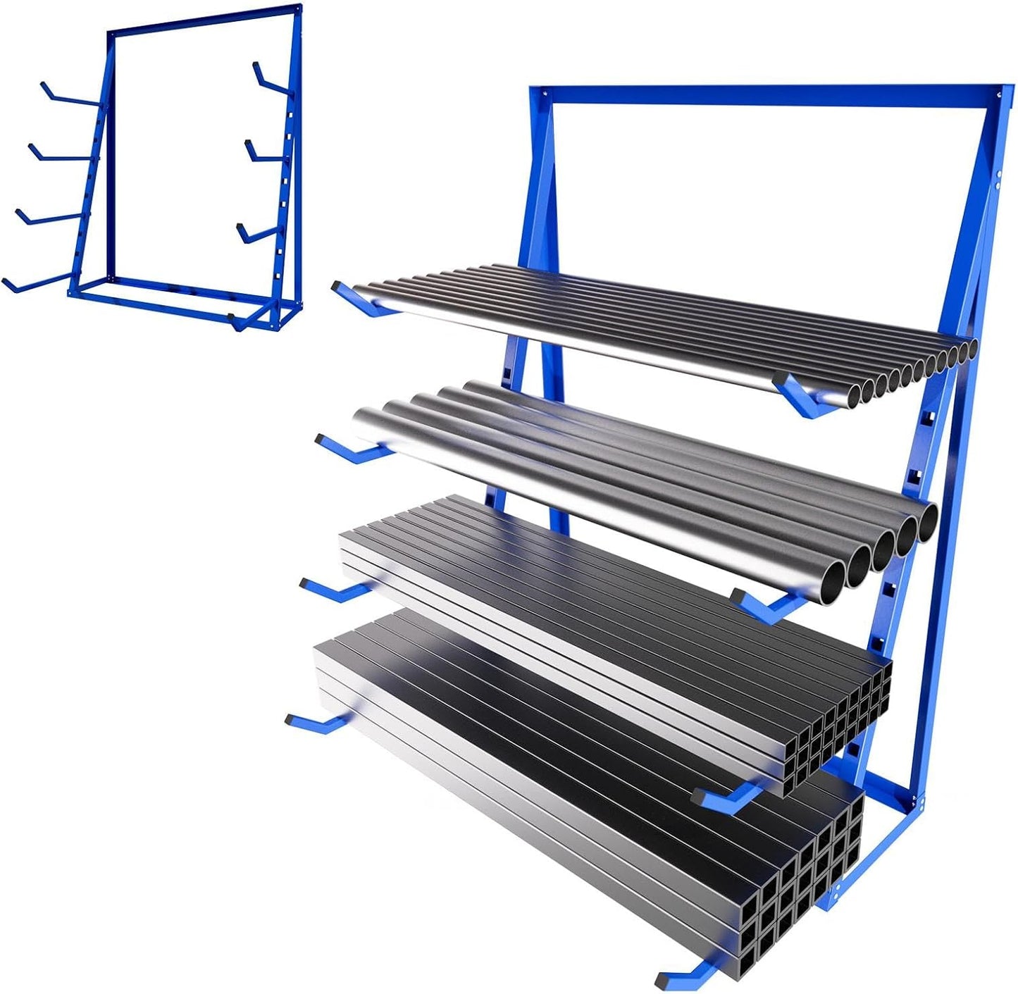 4 Tier Cantilever Rack, 1000LB Heavy Duty Lumber Storage Rack with Adjustable Anti-Slip Shelves, Easy DIY Assembly Space-Saving Pipe Rack for Small Warehouse, Garage, Shed