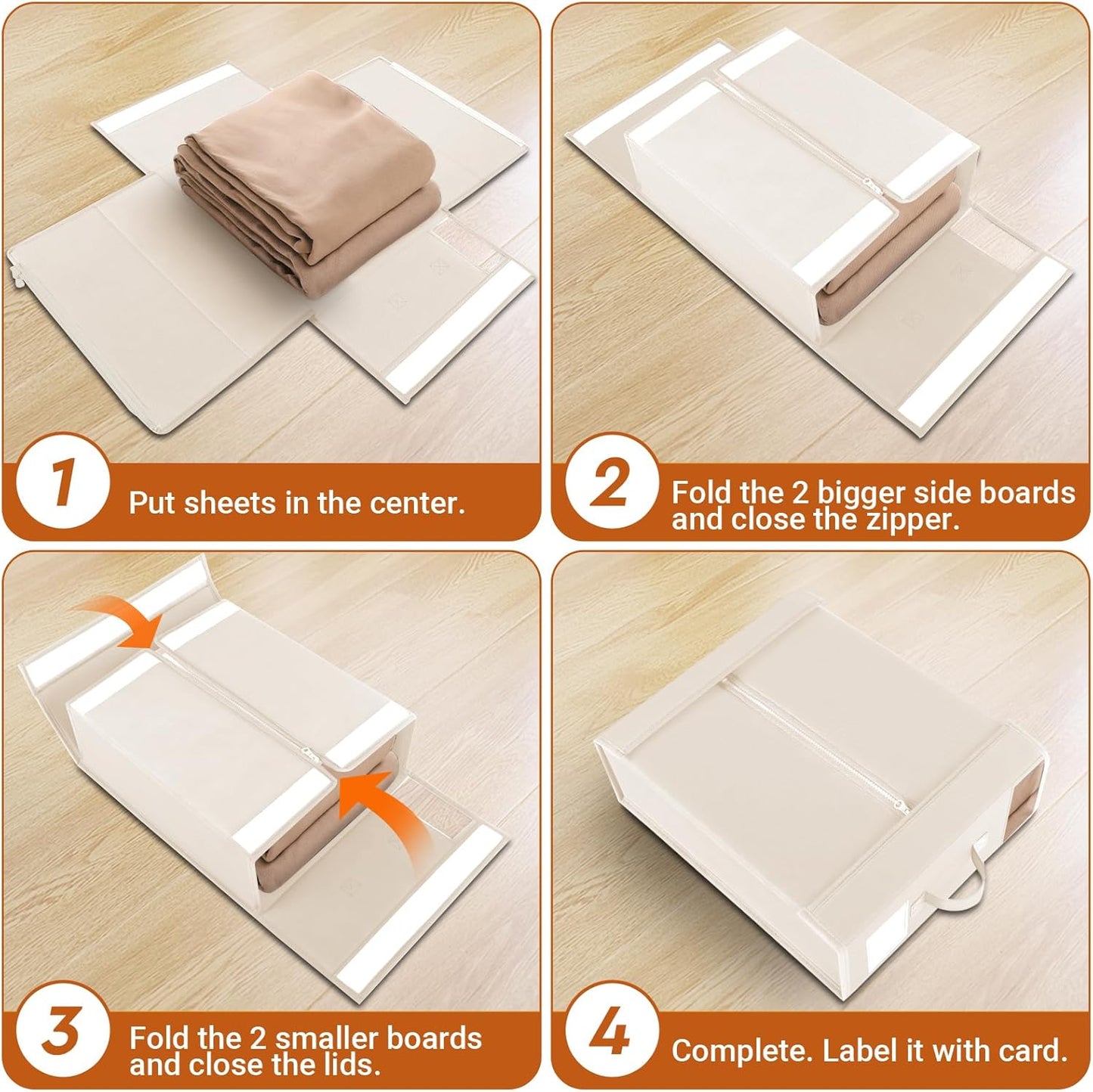2 Pack Bed Sheet Closet Organizers and Storage,Sturdy Foldable Storage Containers with Window and Label,Storage and Organization for Bedding Sheets,Duvet Covers,Blankets (Beige)