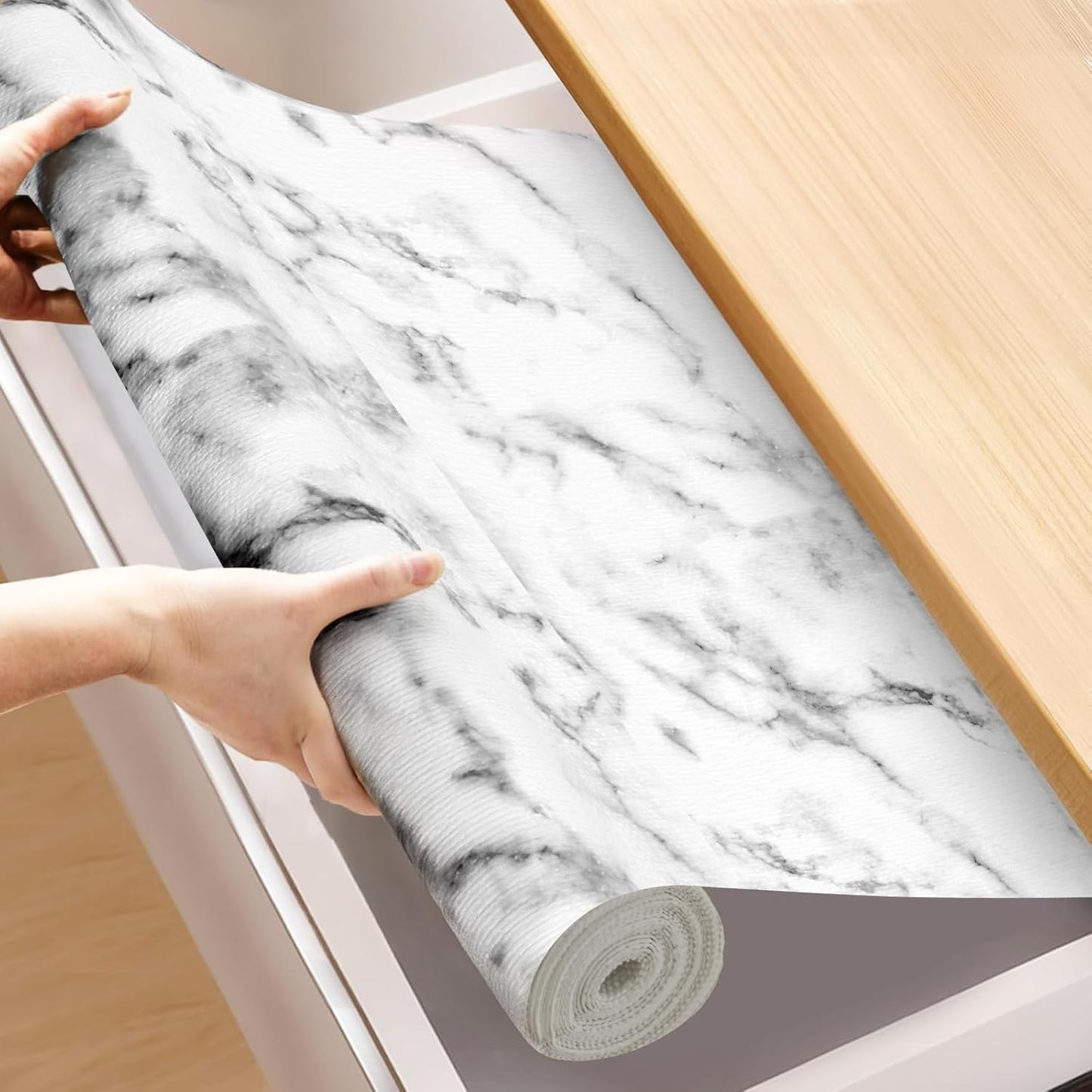 Moriah Shelf Liner for Kitchen Cabinet Non-Adhesive, Thickened Drawer Liner No Slip for Dresser Waterproof Cabinet Paper Liner for Bathroom Shelves Protects Surfaces(Marble,24'' x 10')