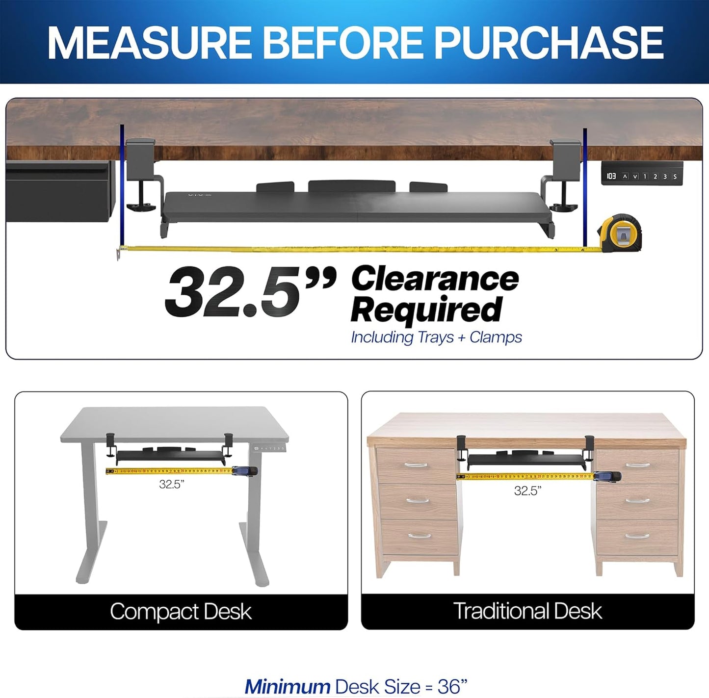 VIVO Large Clamp-on Computer Keyboard and Mouse Under Desk Slider Tray, 27 x 11 inch Pull Out Platform Drawer, Rustic Vintage Brown, MOUNT-KB05N