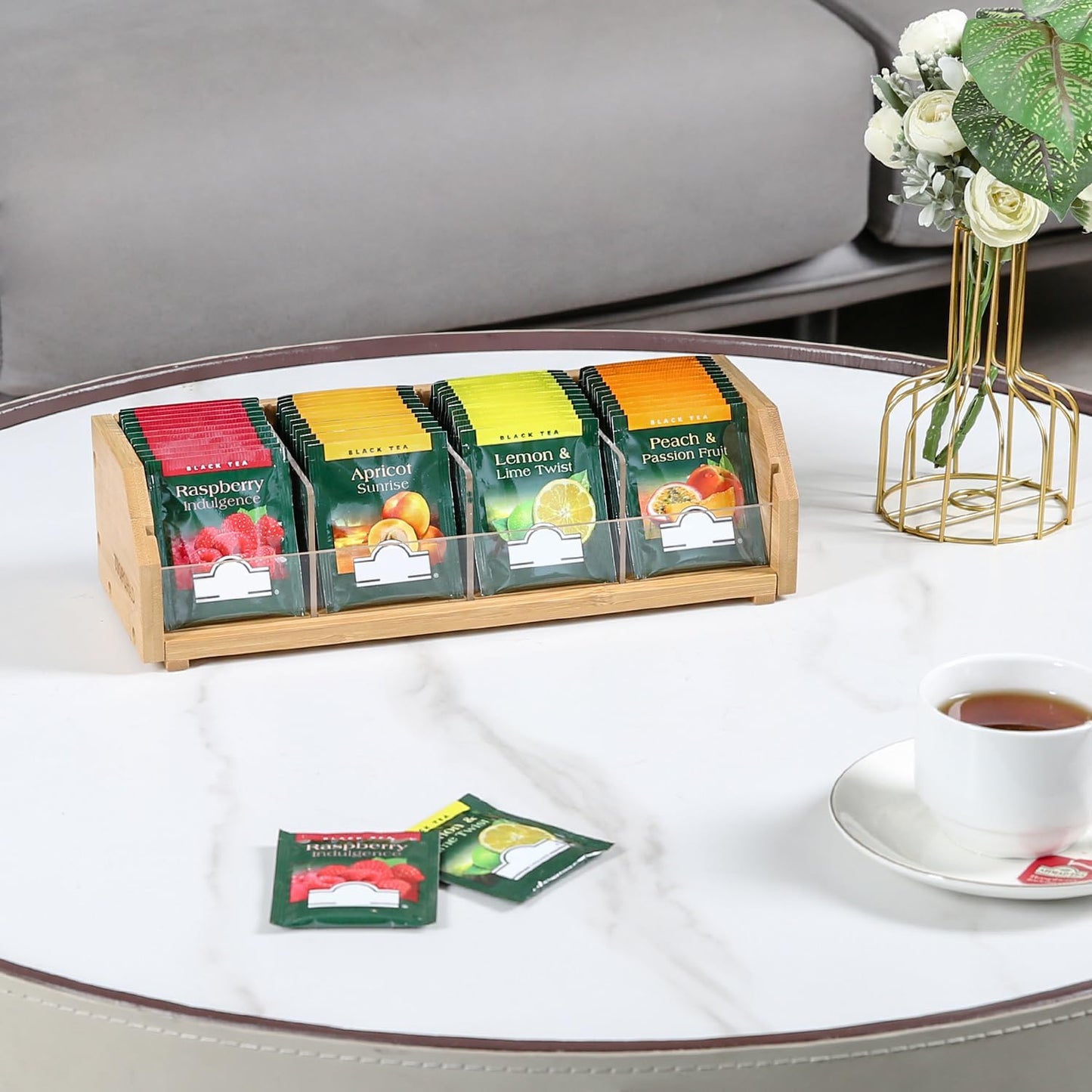 Small Bamboo Tea Bag Organizer Storage Holder for Tea Bags Wood Tea Box Containers Tea Rack Teabag Station Stand for Cabinet Countertop Office