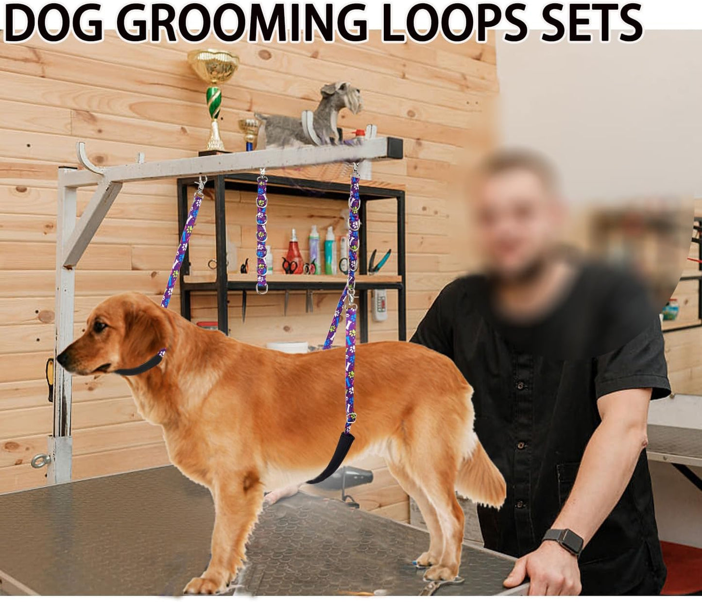 Dog Grooming Belly Straps – Adjustable Grooming Loops with Cute Paw & Bone Pattern – Pet Grooming Belly Band Table Accessories for Small to Large Dogs(Purple)