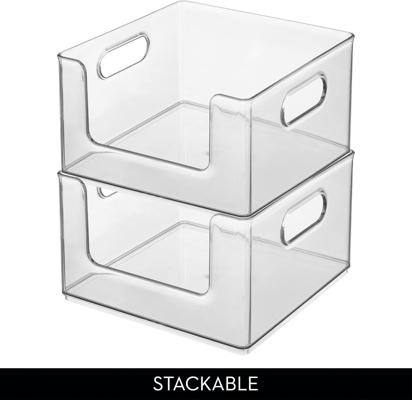iDesign Stackable Clear Open Front Storage Bin, Easy Access Organizer for Pantry or Cabinet, 2-Pack