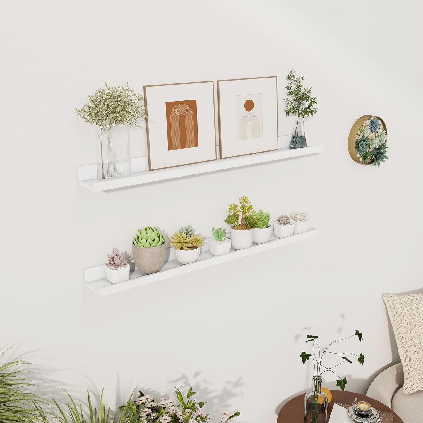 Axeman 30 Inch White Floating Shelves for Wall | Picture Ledge Shelf Set of 2 | Rustic Picture Shelf for Wall with Ledge | Floating Shelves with Lip | Photo Ledge Shelves for Books Album Records