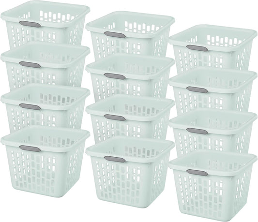 Sterilite Laundry Basket, Plastic Clothes Hamper, Large Square Bin with Comfort Grip Handles and Reinforced Rim, 1.5 Bushel Capacity, Mint, 12 Pack
