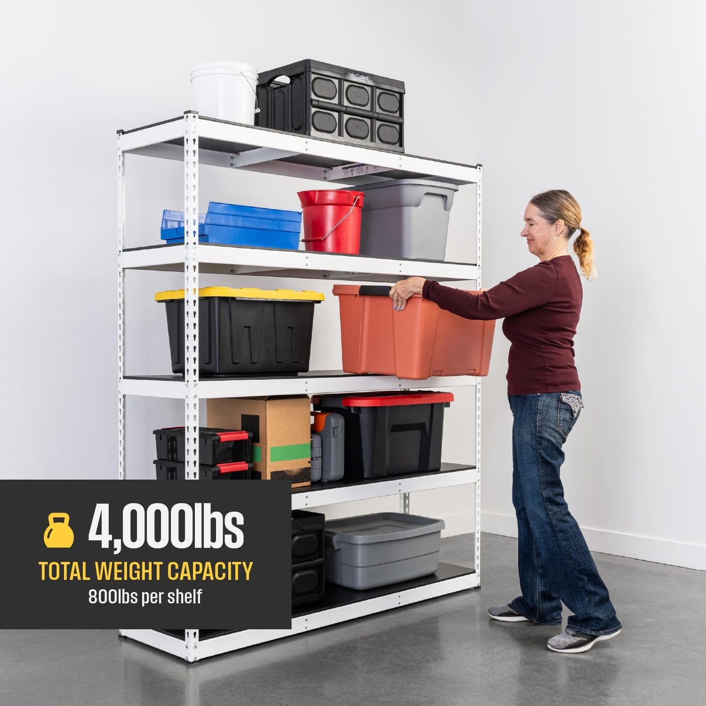 SafeRacks Modular Garage Shelving - 5 Tier Storage Shelves, Tall Metal Rack Shelves for Storage, Heavy Duty Steel Shelf Organizer for Garage, Or Kitchen Pantry (White, 18 x 36 x 72)