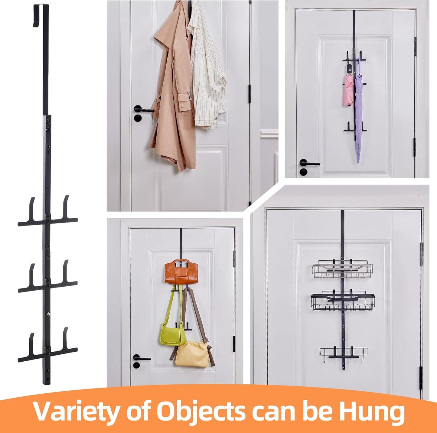 Aquzee Over the Door Hat Rack, 2 Pcs Over Door Organizer for Baseball Caps, 6 Hooks Metal Hanging Cap Racks, 3-Tier Hats Hangers Storage, Black Hanging Hat Holders for Closet