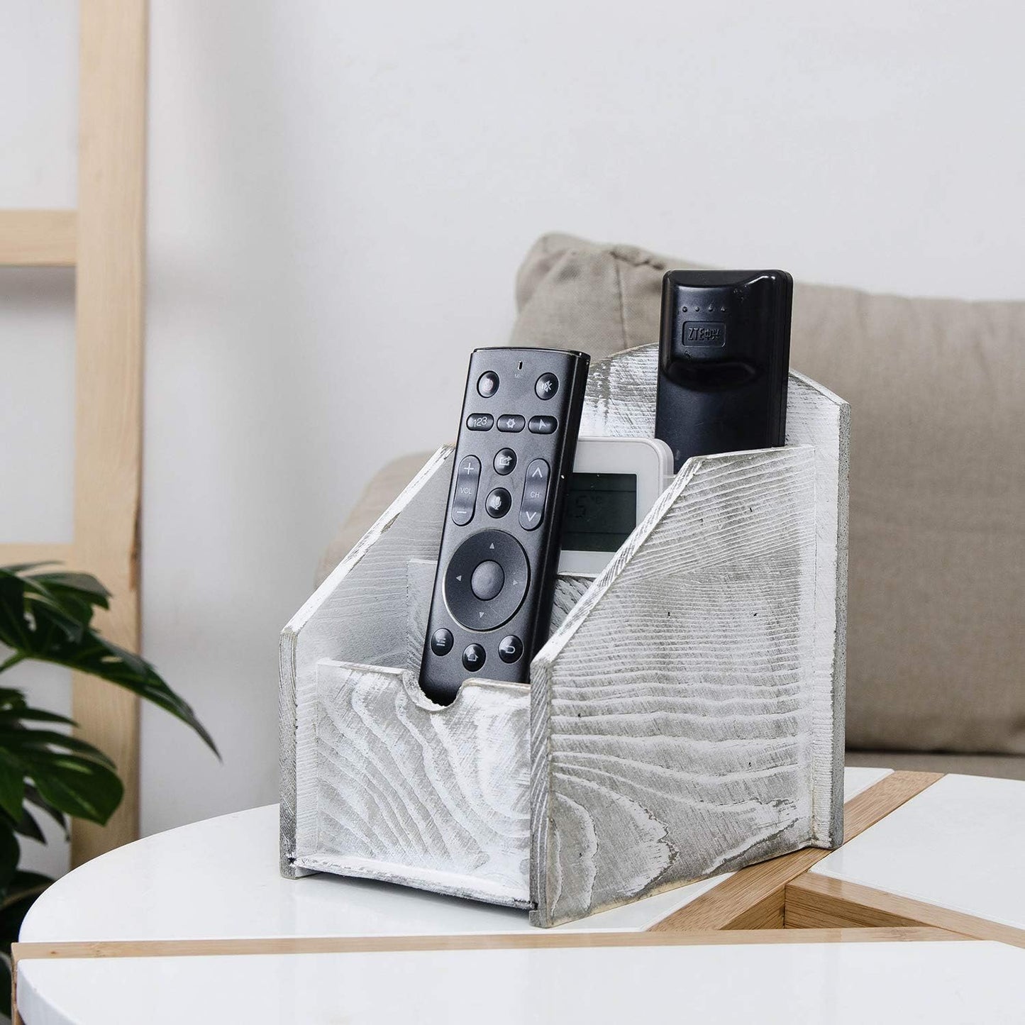 VERGOODR 3 Slot Rustic Wooden Remote Control Frame Media Organizer, Office Supply Storage Rack,Pen storage box (Grey)