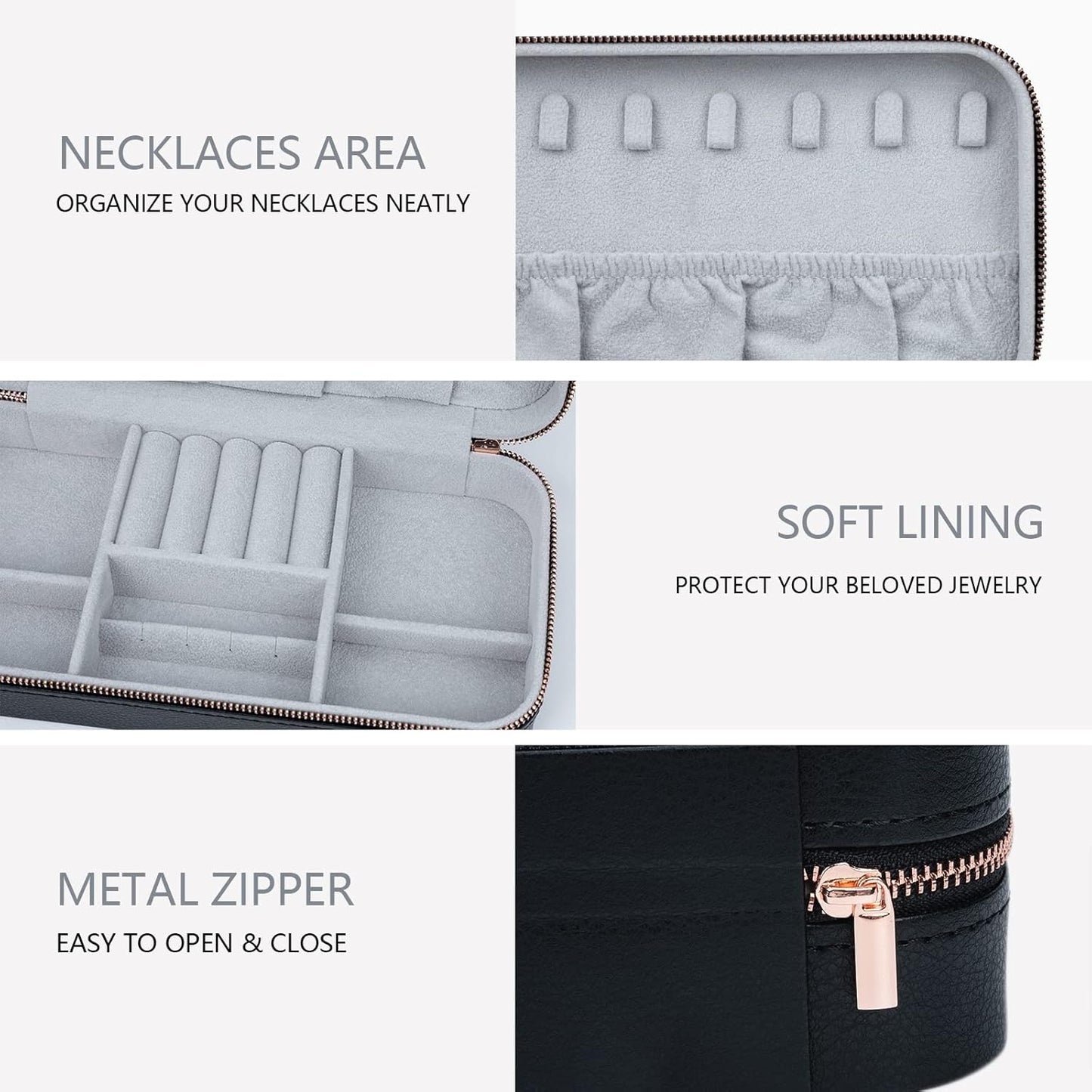 Travel Jewelry Case Organizer, Portable Jewellery Box for Women Jewelry Travel Organizer for Rings Earrings Necklaces Bracelets Watch, Black C