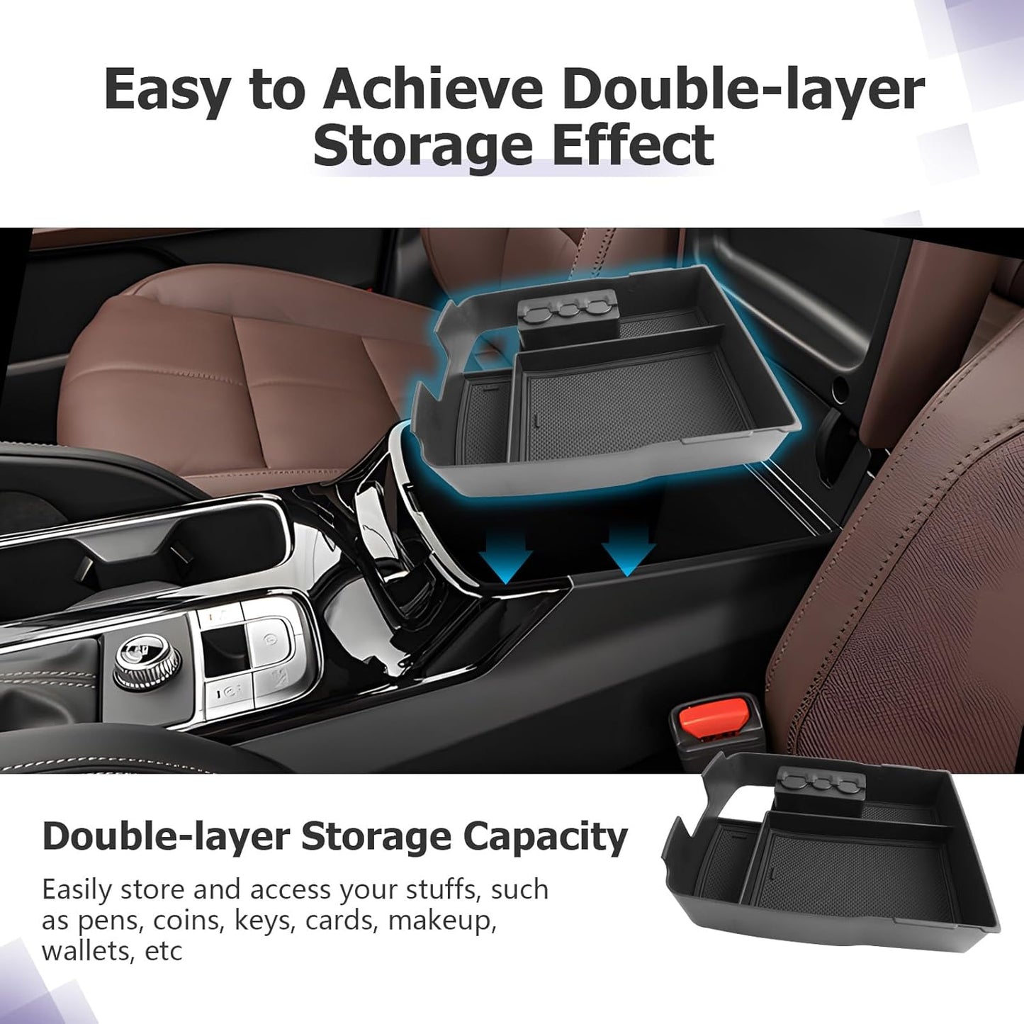 LUWU 2025 Telluride Center Console Organizer for 2020 2021 2022 2023 2024 2025 Telluride Accessories Armrest Console Storage Box Insert Tray with Coin Box ABS Material Black