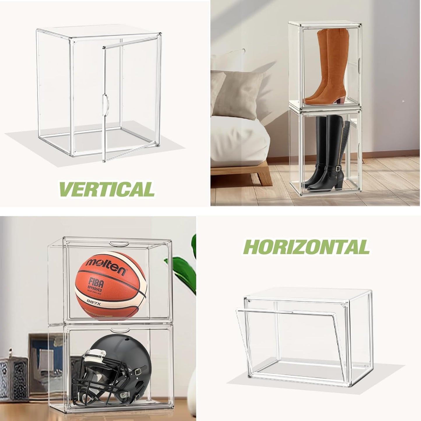 XXX-Large Extra Large Acrylic Display Case 17''x13''x13'' Transparent Shoe Display Case Sneaker Bag Organizer Clear Stackable Boot & Shoe Boxes Large Showcase for Helmet, Handbag, Figures Collectibles