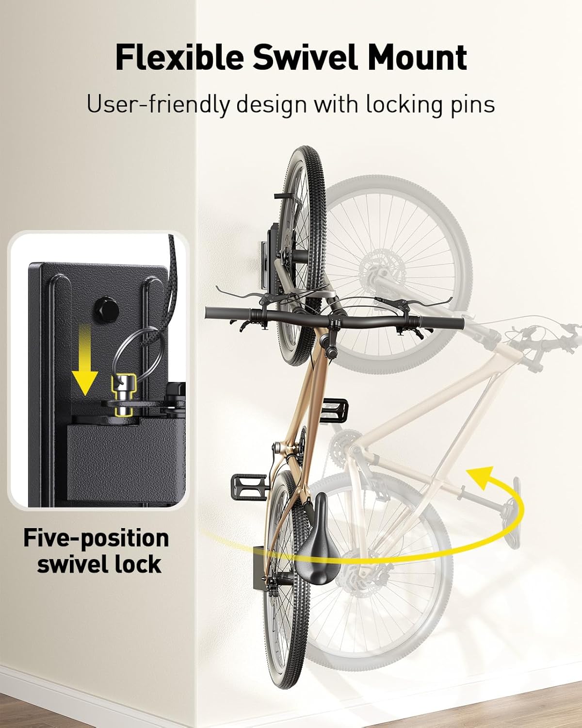 Alphamount AM Swivel Bike Wall Mount, Metal Wall Bike Rack with Durable Sleeves, Space-Saving Vertical Bike Rack with 180° Swivel for Home and Garage, Bike Wall Mount Up to 66 lbs, 4-Pack