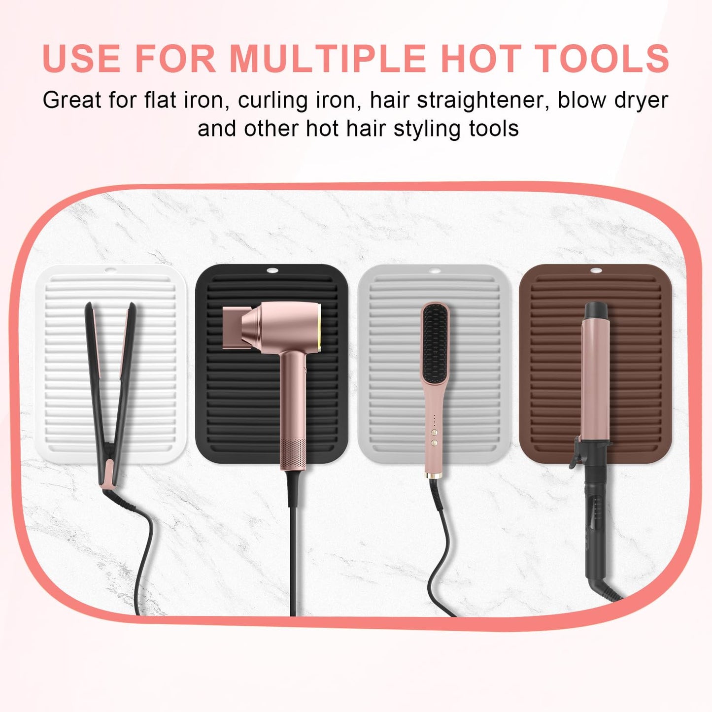 Large Silicone Heat Resistant Mat, Professional Hot Hair Tools Mat for Curling Iron, Flat Iron, Hair Straightener, Portable Hot Pad Cover with Velcro for Travel Home Salon(11.8" x 9.0")