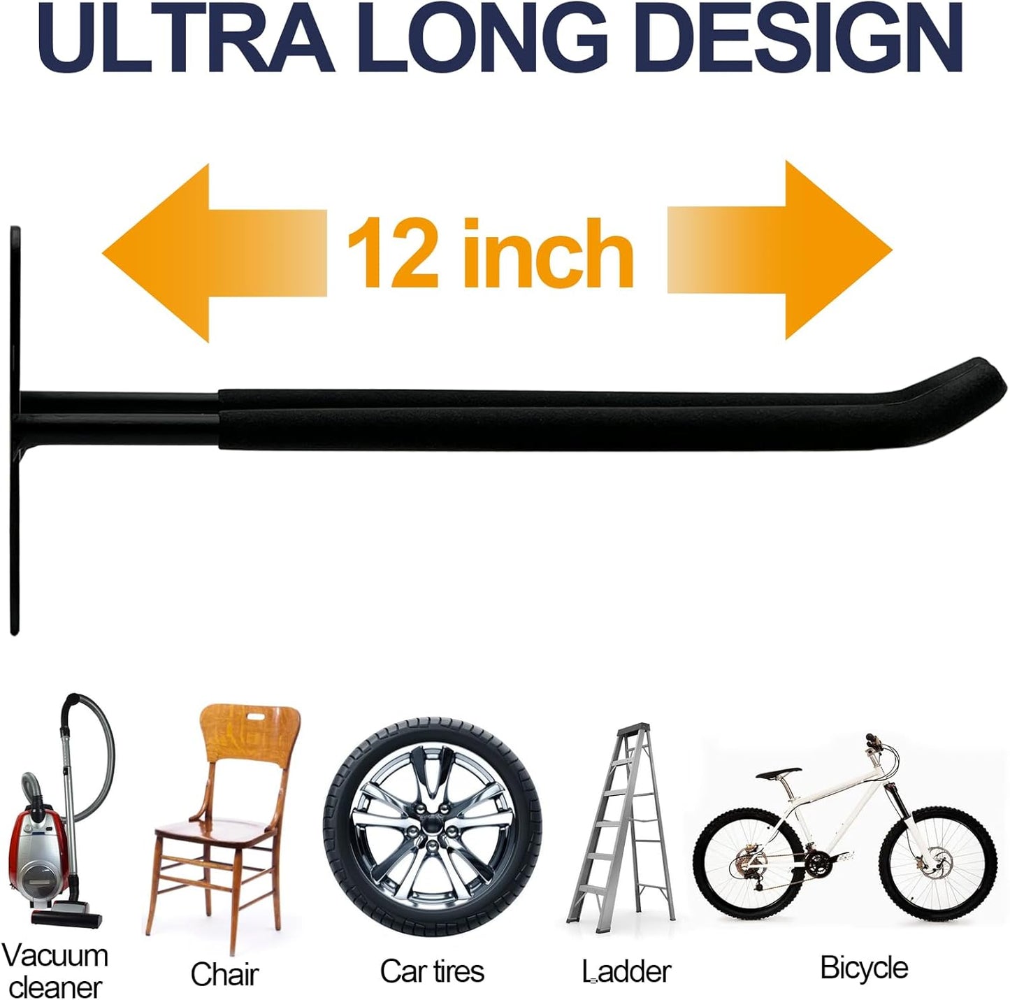 Large Garage Hooks Heavy Duty - 4 Pack 12.2" Long Garage Storage Utility Hooks, Wall Mount Ladder Hanger, Garage Organizer for Hanging Tool, Chairs, Hoses, Garden Tool, Bulk Items, Ropes, etc.