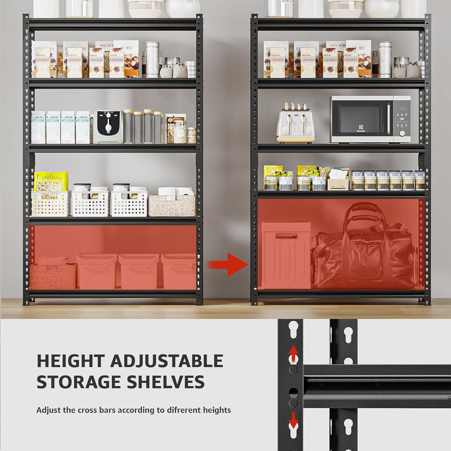 60" H x28 W x12 D Father&I 5-Shelf-Rack Shelves Industrial Metal Steel Garage/Kitchen Storage Heavy-Duty Adjustable Tall Shelving Units Organizer for Closet/Pantry/Attic/Laundry, Black
