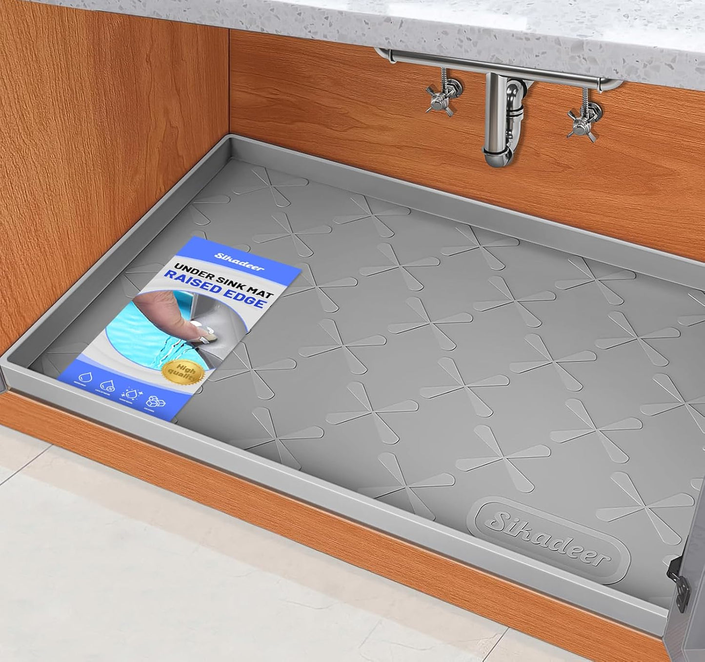 SIKADEER 25" x 19" Under Sink Mat Waterproof, Silicone Mat Kitchen Drawer Shelf and Cabinet Liner, Sink Protector for Kitchen Organizers and Storage, Boot Tray Pet Food Mats