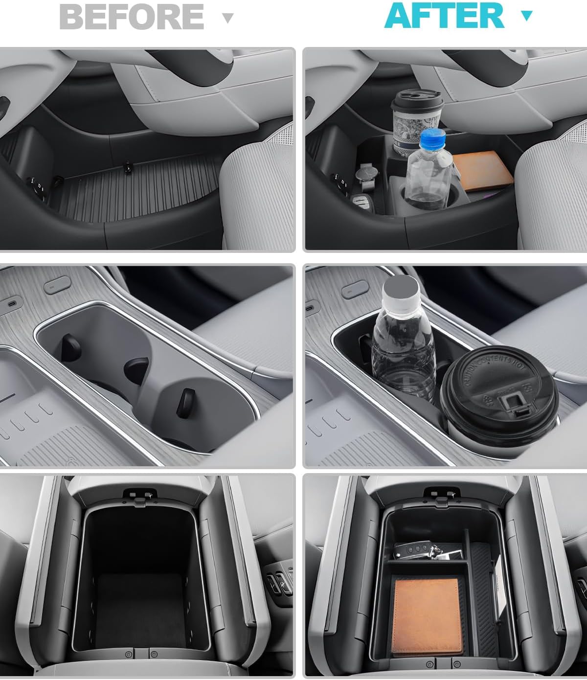 CDEFG 3Pcs for 2026 Hyundai Palisade Center Console Organizer for 2026 Hyundai Palisade Accessories Middle Console & Lower Console Storage Box & Cup Holder(Only for Split Armrest)