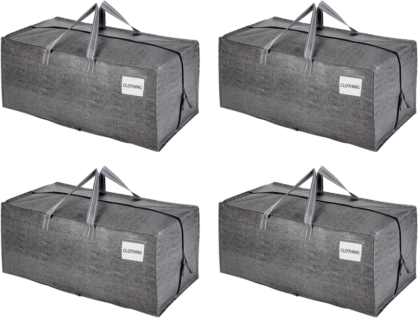 VENO 4 Pack Moving Bags w/Backpack Straps, Heavy Duty, Moving Boxes Alternative, Packing Supplies, Large Storage Totes for Dorm Room Essentials with Zipper for Clothes (Gray, 4 Pack)