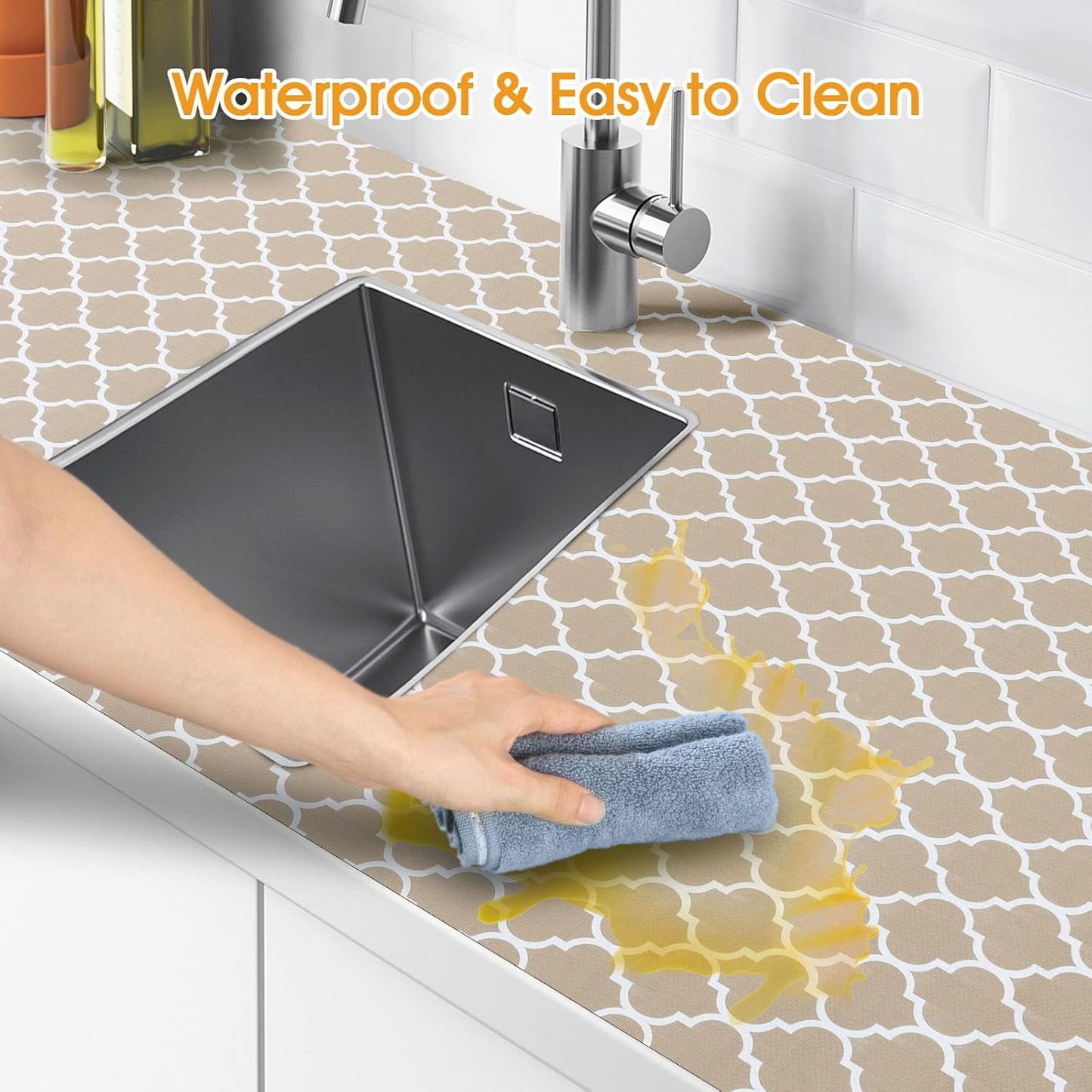 Shelf and Drawer Liner for Kitchen Cabinets Non-Adhesive, Strong Grip Non-Slip Thickened Cabinet Liners for Shelves, Waterproof Mats for Dresser Cupboard, Beige, 23 in x 10 Feet
