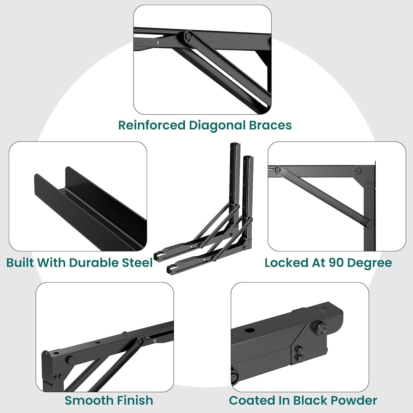 EVERHANGER 18 inch Folding Shelf Brackets for Garage, Heavy Duty Collapsible Shelf Bracket Steel Wall Mounted Table Brackets (Pack of 2, No Board)