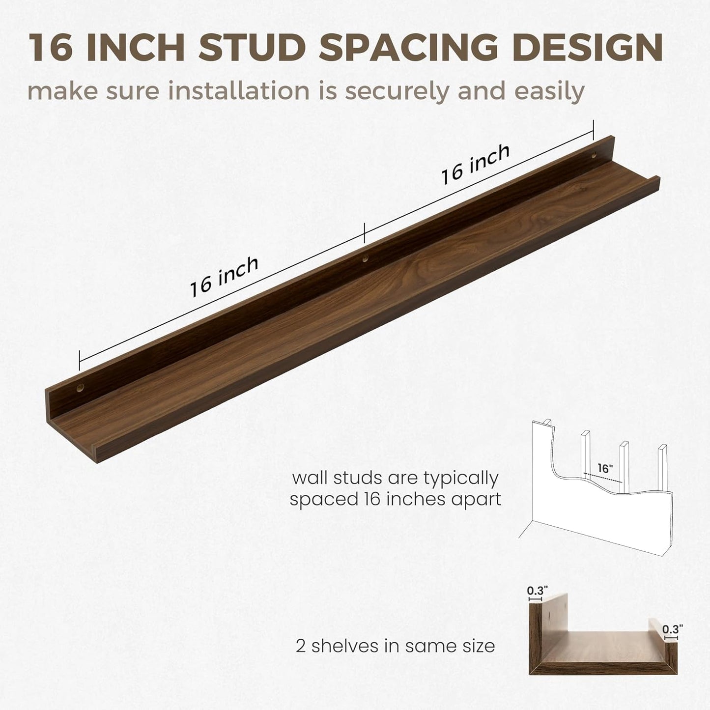 Axeman Floating Shelves for Wall - Picture Ledge Shelf Set of 2-36 Inch Floating Shelves with Lip - Walnut Picture Shelf for Wall with Ledge - Photo Ledge Shelves for Pictures Nursery Books