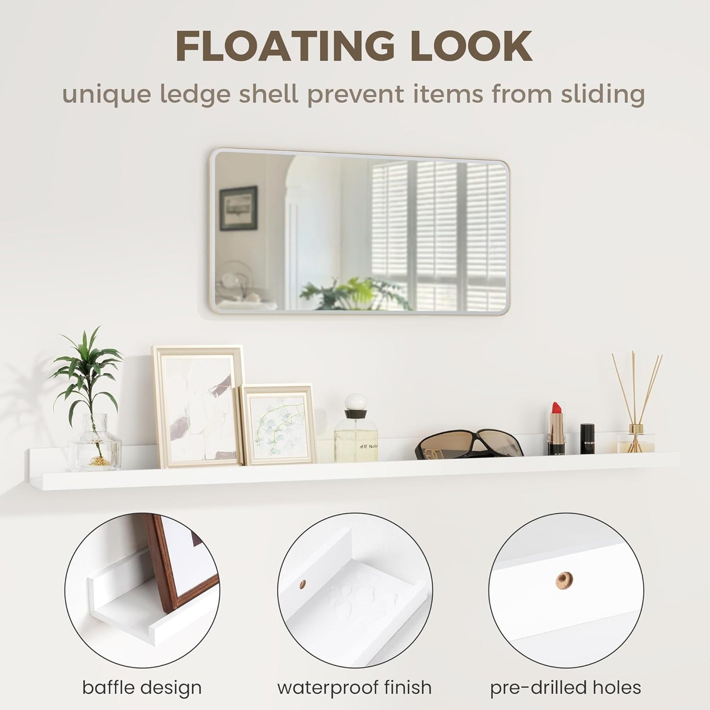 Axeman White Floating Shelves - 55 Inch Picture Ledge Shelf Set of 2 - Floating Wall Shelves with Lip - Picture Shelf for Wall with Ledge - Photo Ledge Shelves