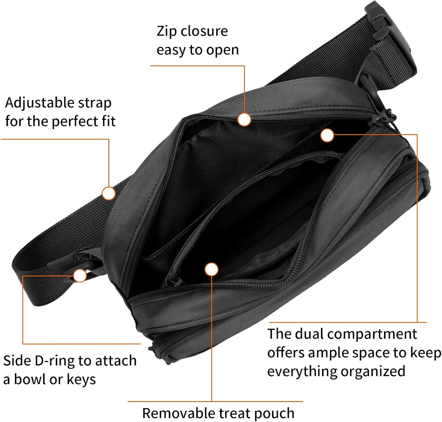 Dog Training Treat Pouch Fanny Pack,Dog Waist Belt,Dogs Walking Bag Crossbody with Poop Bags,Puppy Treat Bag Training Pouch (Black)