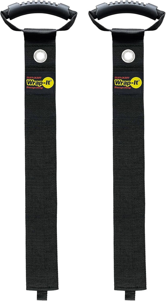 Easy-Carry Wrap-It Storage Straps - 48” (2-Pack) Black with Grommet - Garden Hose Caddy and Cord Wrap for Indoor and Outdoor Cable Organizing