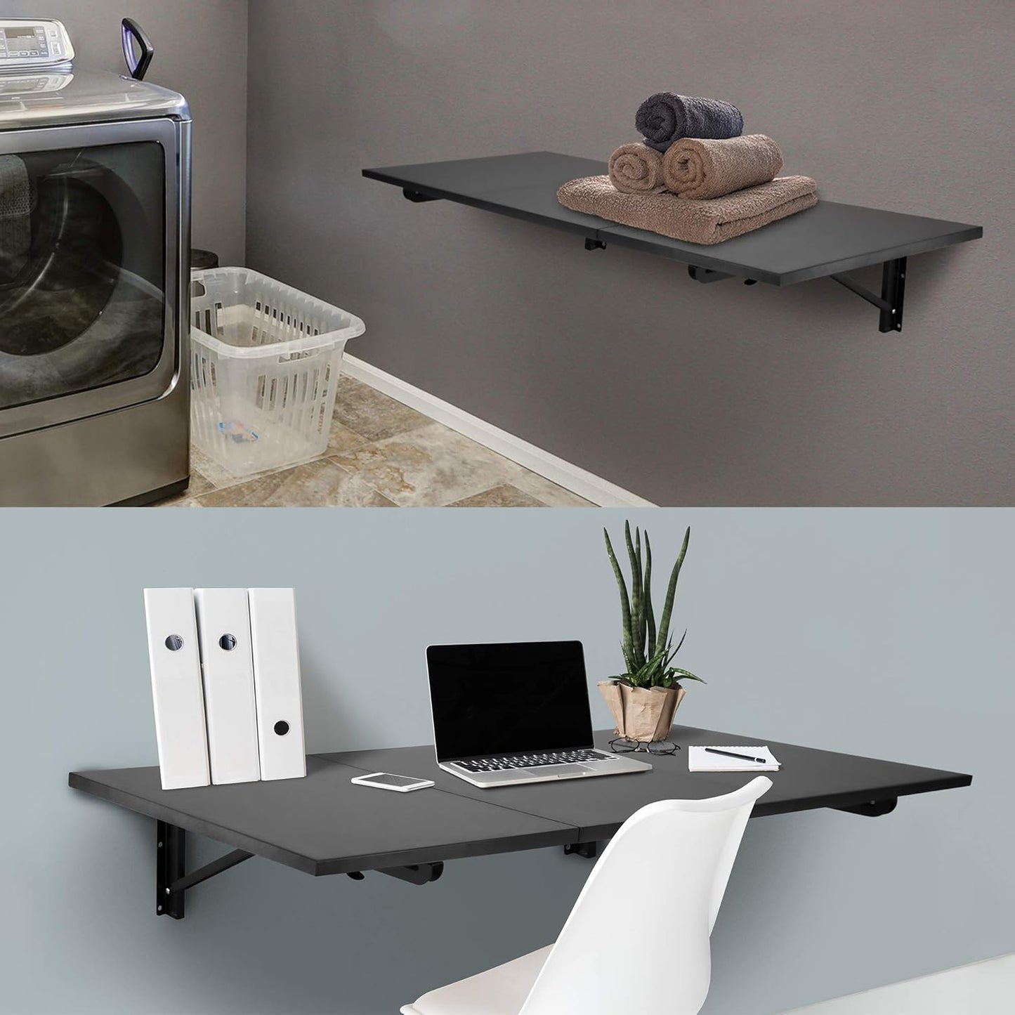 Mount-It! Heavy Duty Drop Down Table, Wall Mounted Drop Leaf Tables 45x15x7 Inches, Collapsible, Folding Workbench for Home Office, Laundry Room, Garage, Basement Bar, Study or Kitchen (Black)