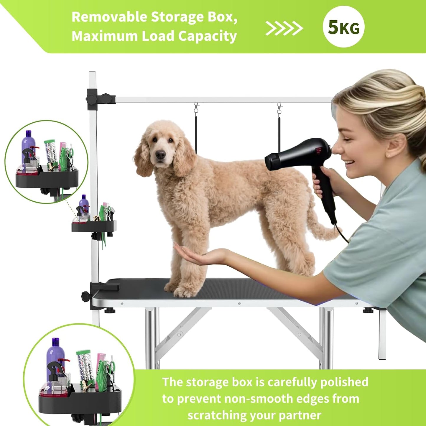 36" Large Dog Grooming Table, Non-Slip Tabletop with Adjustable Armrests, Lasso, Tool Organizer, Grid Tray, Foldable Home Pet Station, Maximum Weight Capacity 330 lbs,Blue