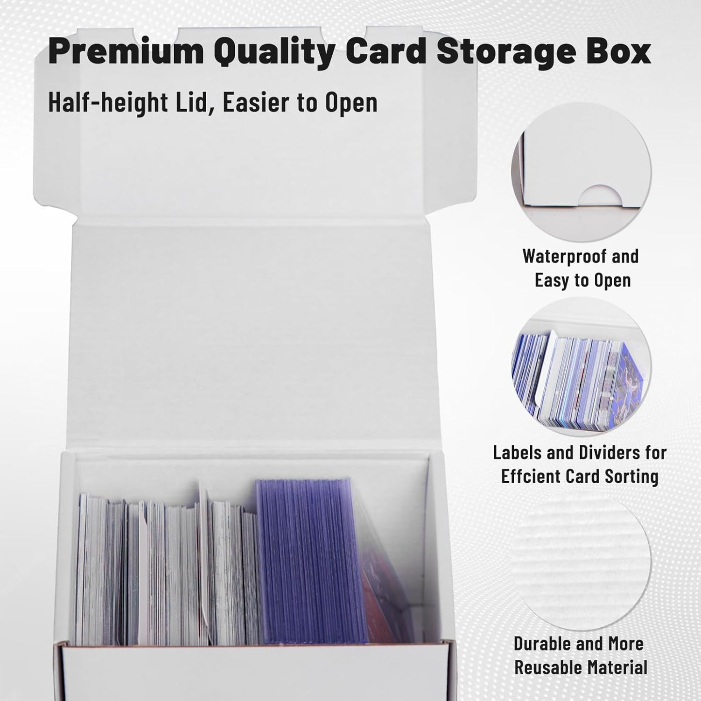 NUMINA Small Trading Card Storage Box 4 Pack, 160 Toploader Card Corrugated Organizer with Dividers & Labels for TCG/MTG Decks and Collector Card Collections