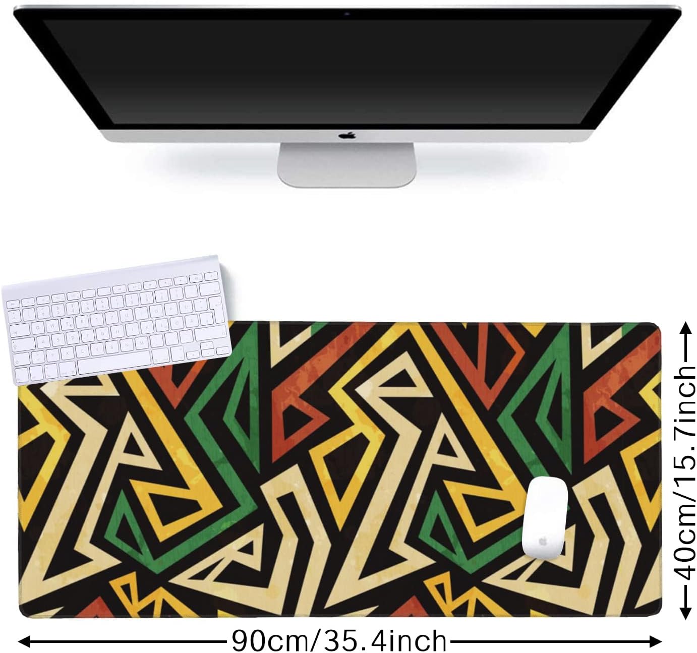 African Geometric Gaming Mouse Pad XXL Large Desk Mouse Pad Keyboard Mat with Stitched Edges Waterproof Non-Slip Desk Mat for Laptop,Keyboard,Computer 35.4 * 15.7 Inch