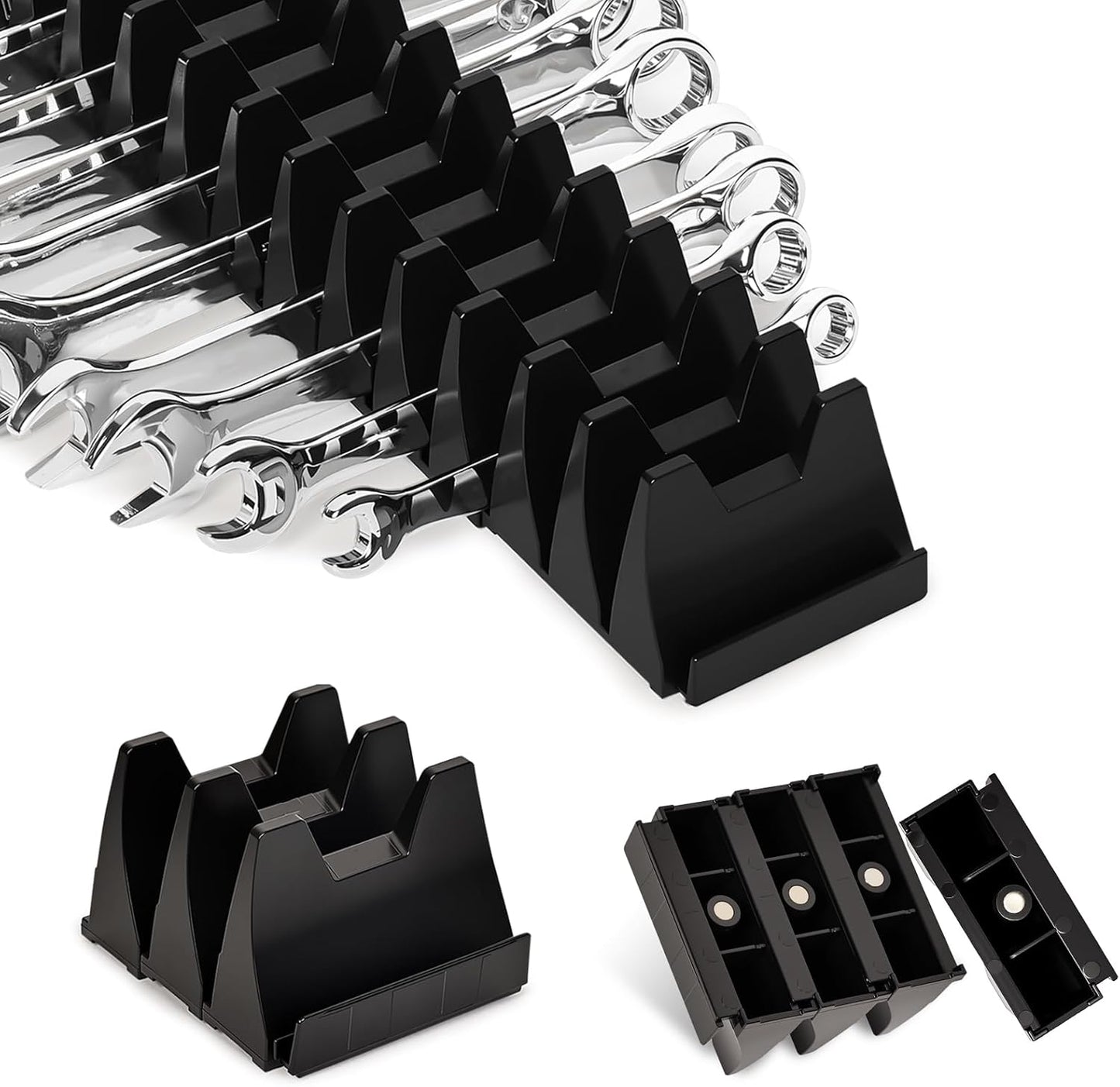 24 PCS Magnetic Modular Wrench Organizer Wrench Holder - Wrenchs Tool Organizers for Tool Drawer Storage, Wrenchs Rack with Metric SAE Labels, Tool Storage Set Holder Festival for Mechanics