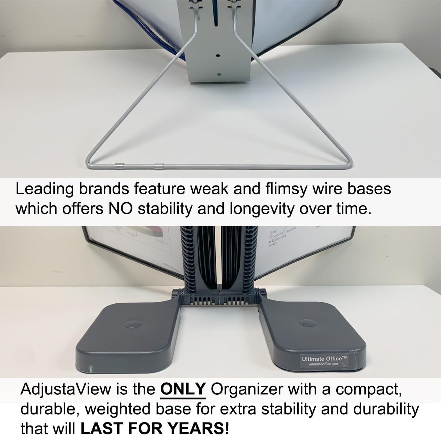 Ultimate Office AdjustaView 10-Pocket Desk Reference Organizer with Easy-Load Pockets and Compact Weighted Base for Stability, Black Pockets