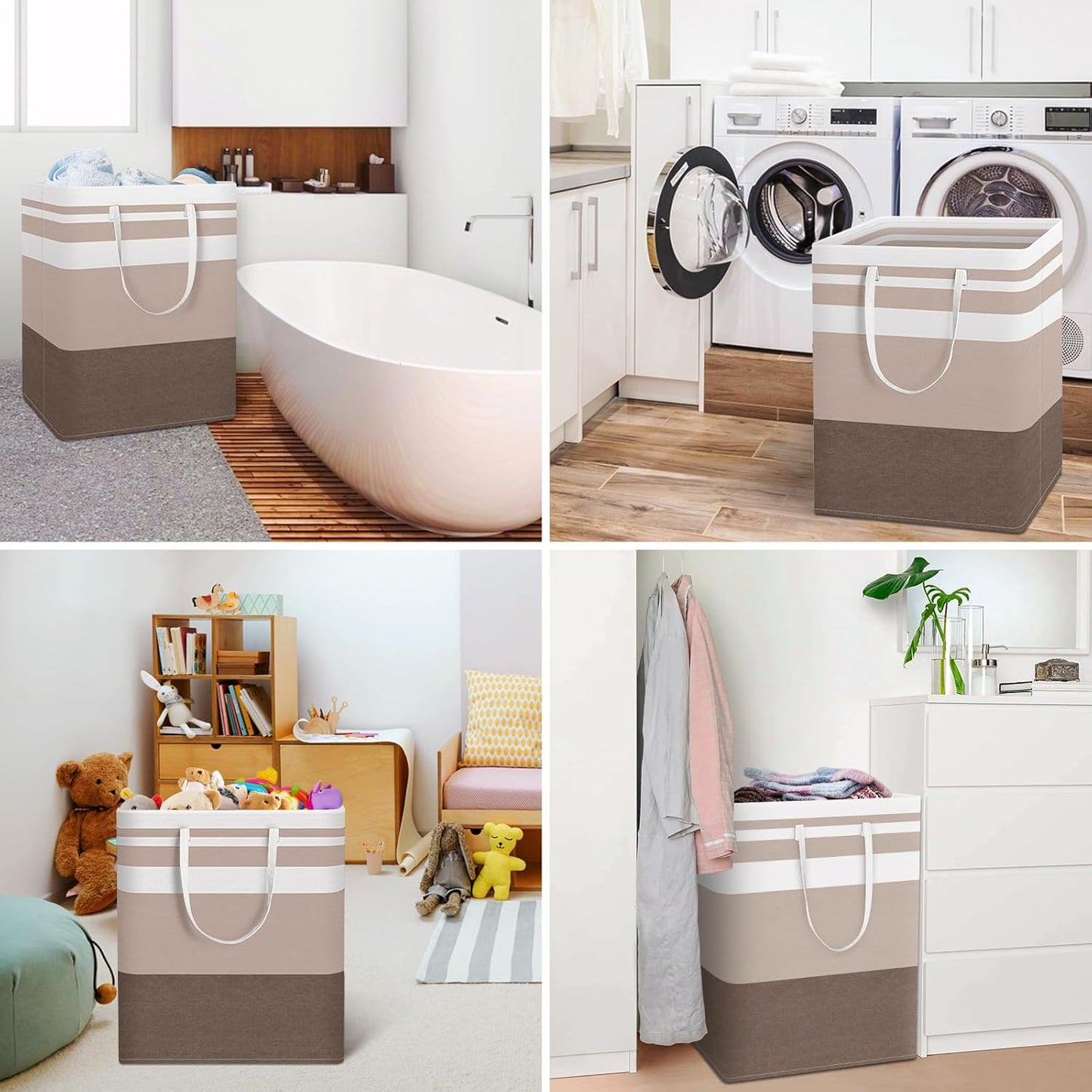 HomeHacks 2-Pack Large Laundry Basket, Waterproof, Freestanding Laundry Hamper, Collapsible Tall Clothes Hamper with Extended Handles for Clothes Toys in the Dorm and Family (Brown, 125L)