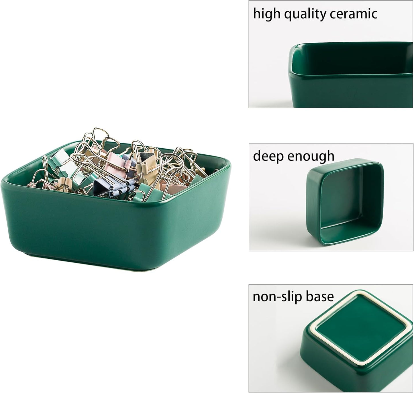 Ceramic Paper Clip Holder for Desk Cute Binder Holder Paperclip Holders for Office Paper Clips Dispenser Organizer desk décor (green)
