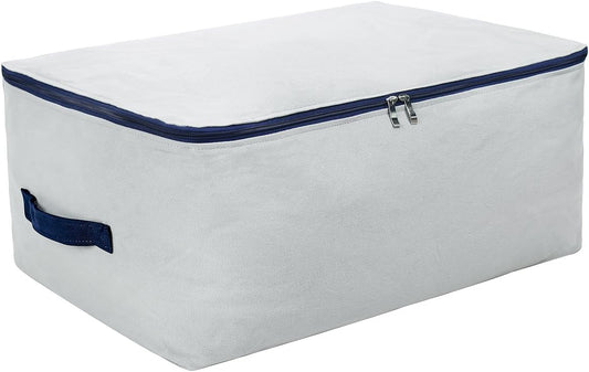 100% Natural Canvas Cotton Large Size Soft Storage Organiser Bags for Queen/King Size Blankets, Duvets, Pillows, Down Jackets, Breathable and Washable, Gray