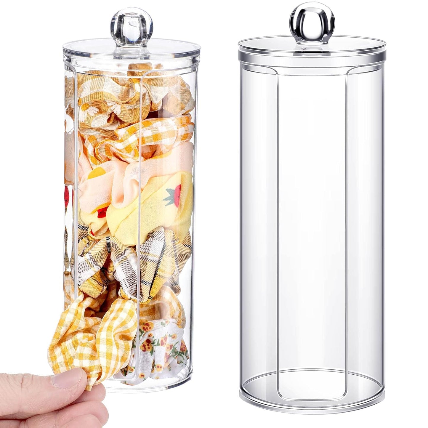 Chengu 2 Pcs Acrylic Scrunchie Holder Organizer Dustproof Clear Hair Ties Display Stand with Lid Scrunchie Holder Stand Hair Accessories Organizer for Teen Girls Jewelry Makeup Accessories