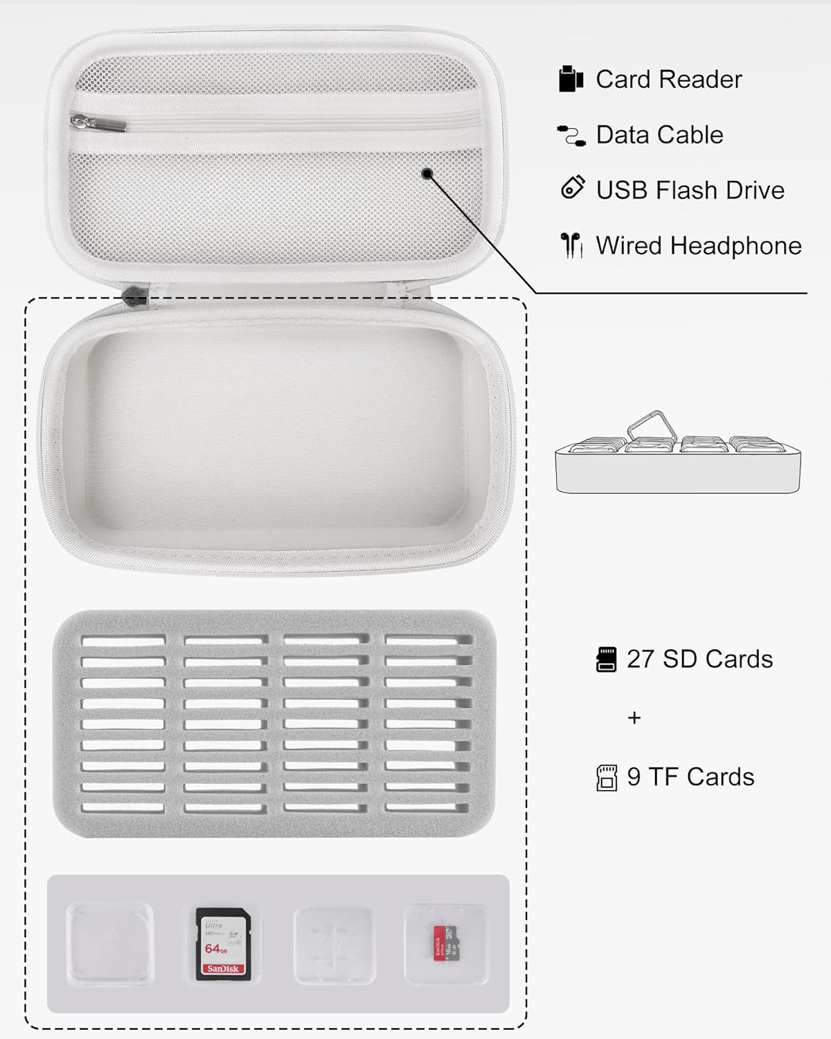 Stukkaze Memory Card Case - Water-Resistant & Anti-Shock 36 Slot Holder, 27 Micro SD & 9 SD/SDHC/SDXC Cards Organizer for Camera - Silver