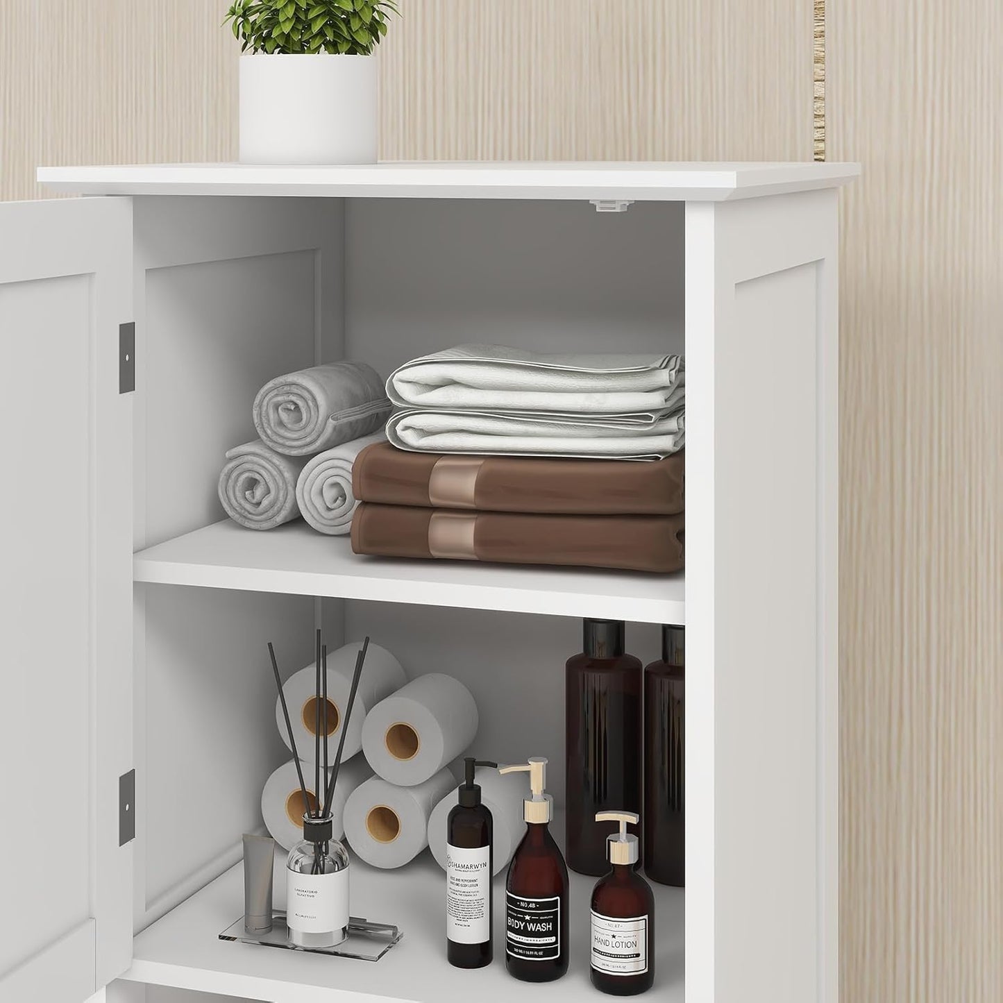 Tilt Out Laundry Hamper Cabinet, 55" Tall Bathroom Storage Cabinet Laundry Cabinet with Shelves and Clothes Basket, Hamper Cabinet Shelf for Laundry Room Bathroom Organizer, White