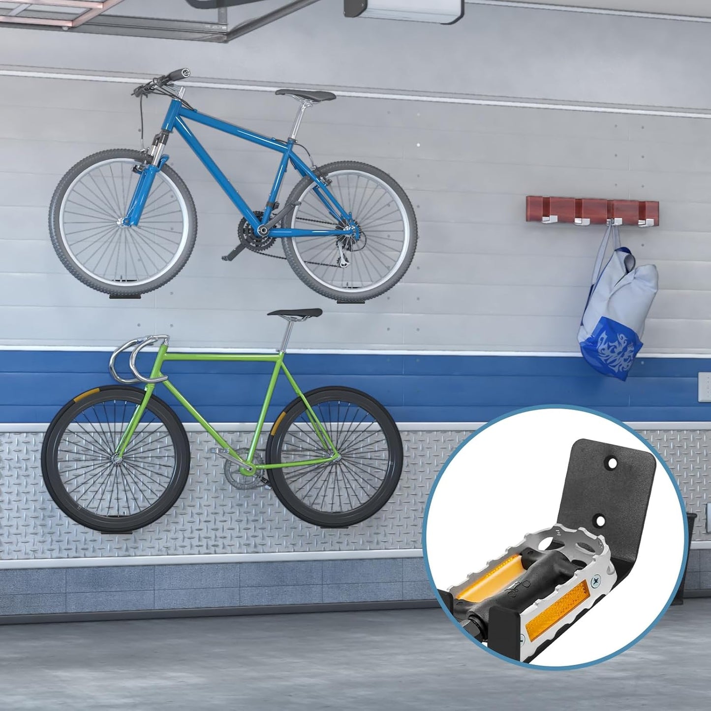 6 Pack Bike Wall Mount Bike Pedal Hanger Wall Mount Bike Hangers Heavy Duty for Garage Vertical Bike Wall Hangers Bike Display Stand Space Saving Wall Bike Rack (6 Pack)