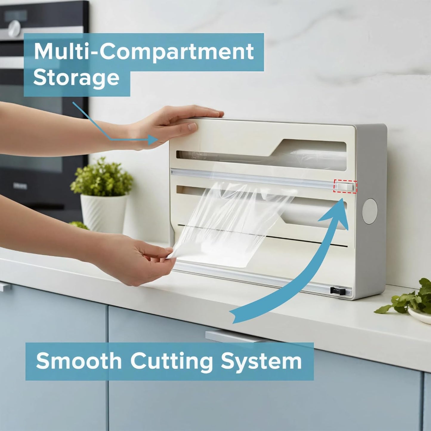 Li & Zhao Plastic Wrap Dispenser with Cutter - 3 in 1 Wrap Organizer with Cutter Foil and Plastic Wrap Organizer Baggie Organizer for Drawer Aluminum Foil Organizer Kitchen Wrap Organizer for 12" Roll