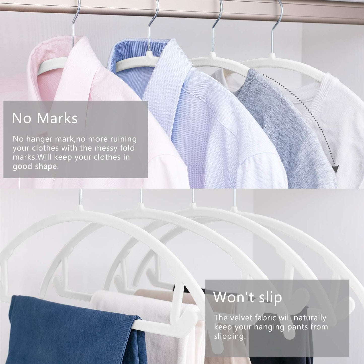 MIZGI Premium Velvet Hangers 30 Pack Heavyduty- Non Slip No Shoulder Bump Suit Hanger - Chrome Hooks,Space Saving Clothes Rounded Shape for Coat,Sweater,Jackets,Pants