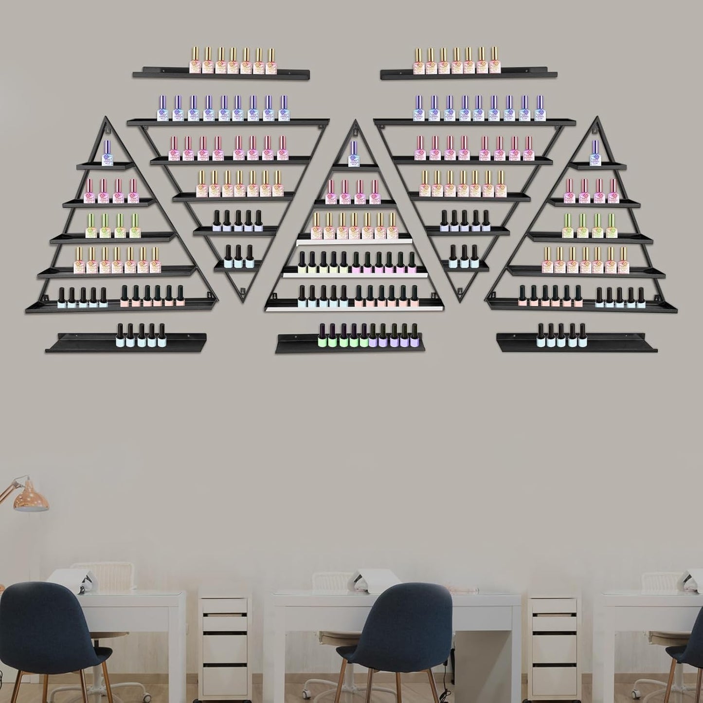 10PCS Black Triangular Nail Polish Racks, 5 Tiers Wall-Mounted Cosmetic Display Rack Nail Polish Racks Lipstick Perfume Wall Shelf Essential Oil Organizers for Home Spa Nail Salon Shop