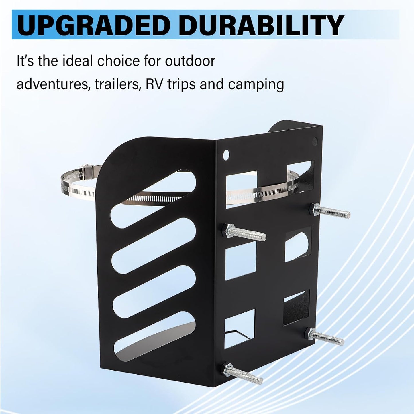 SPARKWHIZ 5 Gallon Gas Can Holder Rack for Type II Type I Safety Gas Can with 2 Stainless Steel Hose Clamp for Trailers, Truck, RV